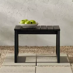Black Wood Slatted Box Leg Outdoor Side Table