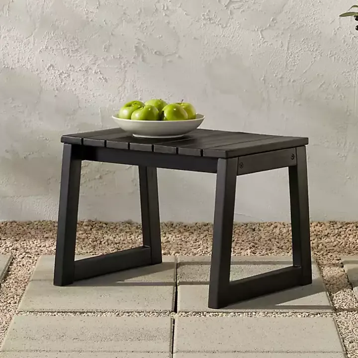 Black Wood Slatted Box Leg Outdoor Side Table