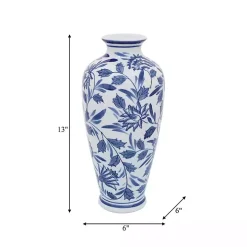 Blue & White Chinoiserie Ceramic Vase, 13 in.