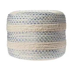 Blue and Cream Textured Stripe Pouf
