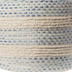 Blue and Cream Textured Stripe Pouf