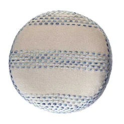 Blue and Cream Textured Stripe Pouf