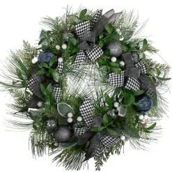 Blue and Gray Bow Wreath