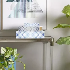 Blue and Gray Plaid Book Boxes, Set of 3
