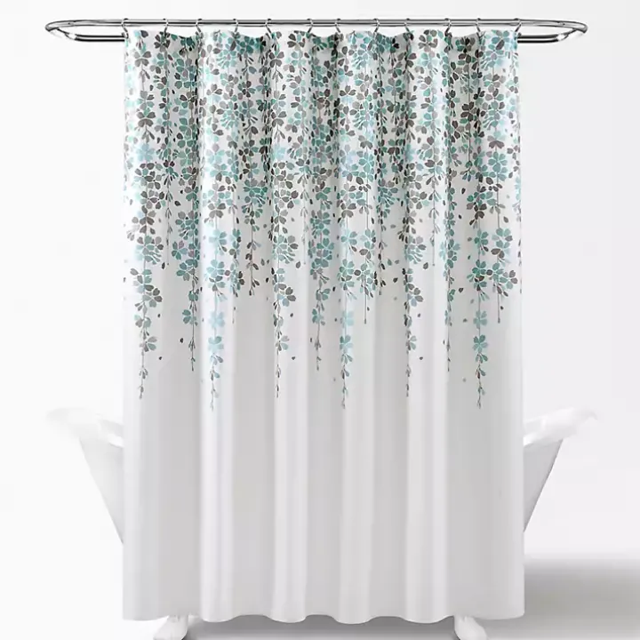 Blue and Gray Weeping Flower Shower Curtain