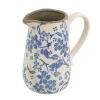 Blue and Ivory Floral Ceramic Pitcher Vase
