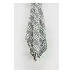 Blue and Ivory Striped Cotton Throw