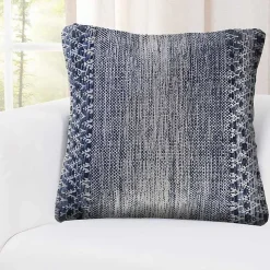 Blue and Ivory Textured Wavy Accent Pillow