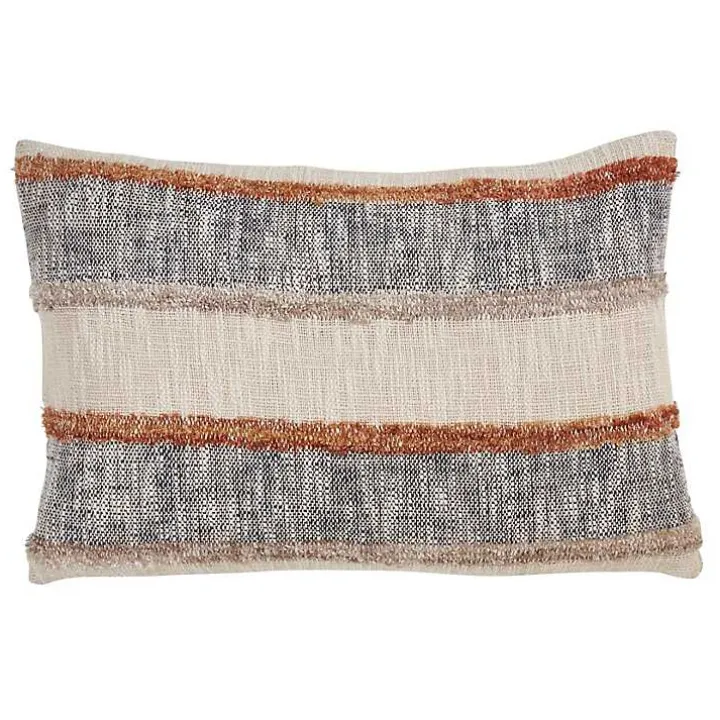 Blue and Orange Horizontal Stripe Throw Pillow