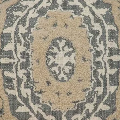 Blue and Tan Medallion Fringe Pillow