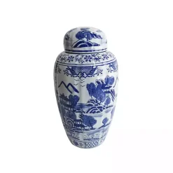 Blue and White Ceramic Chinoiserie Jar