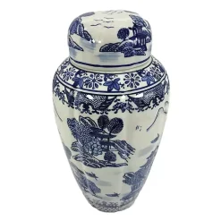 Blue and White Ceramic Chinoiserie Jar