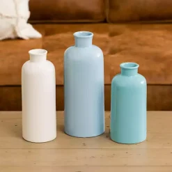 Blue and White Coastal Ceramic Vases, Set of 3