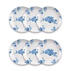 Blue and White Floral Dinner Plates, Set of 6