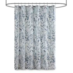 Blue Botanical Microfiber Shower Curtain