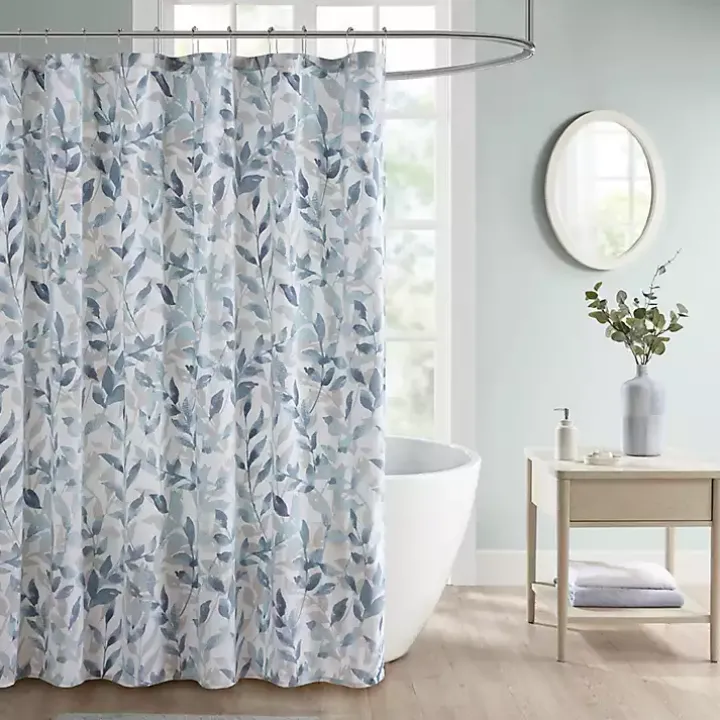 Blue Botanical Microfiber Shower Curtain