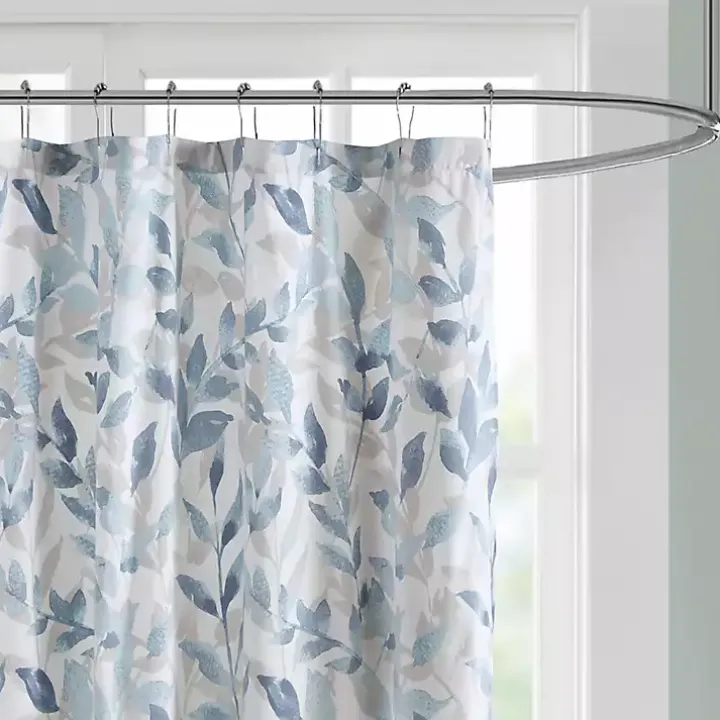 Blue Botanical Microfiber Shower Curtain
