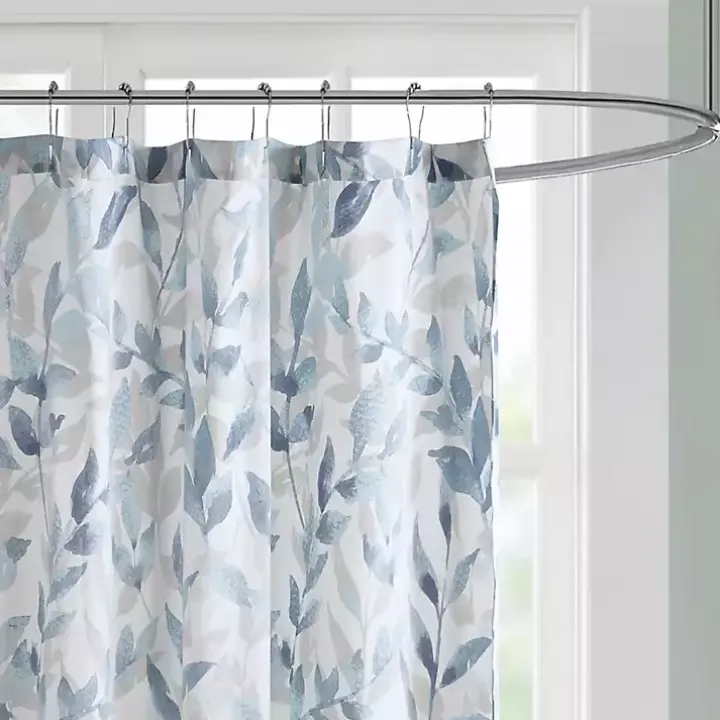 Blue Botanical Microfiber Shower Curtain