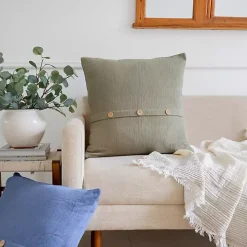 Blue Buttoned Throw Pillow