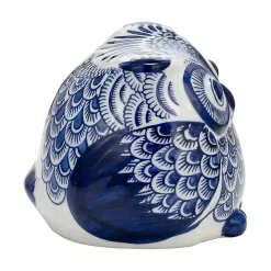 Blue Chinoiserie Owl Figurine