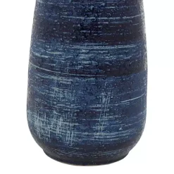 Blue Crosshatch Triple Handle Ceramic Vase, 17 in.
