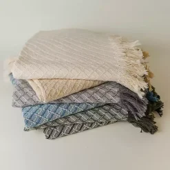 Blue Cross-Stitch Woven Throw
