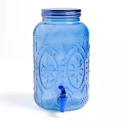 Blue Embossed Glass 1 Gallon Drink Dispenser