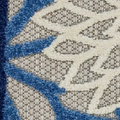 Blue Floral Burst Round Outdoor Area Rug, 5x5