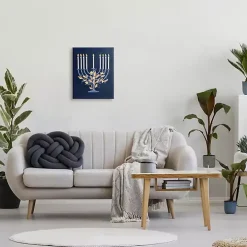 Blue Floral Menorah Canvas Art Print