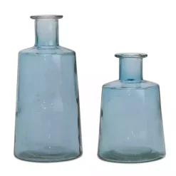 Blue Glass Bottle Vases, Set of 2