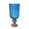 Blue Glass Vase with Silver Pedestal Base, 20 in.
