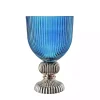 Blue Glass Vase with Silver Pedestal Base, 16 in.
