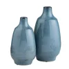 Blue Glazed Ceramic Vases, Set of 2