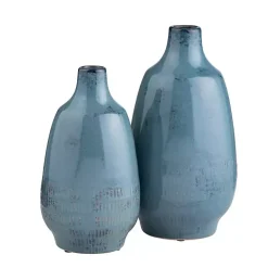 Blue Glazed Ceramic Vases, Set of 2