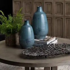 Blue Glazed Ceramic Vases, Set of 2