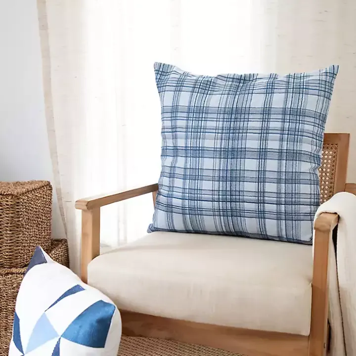 Blue Handwoven Plaid Throw Pillow