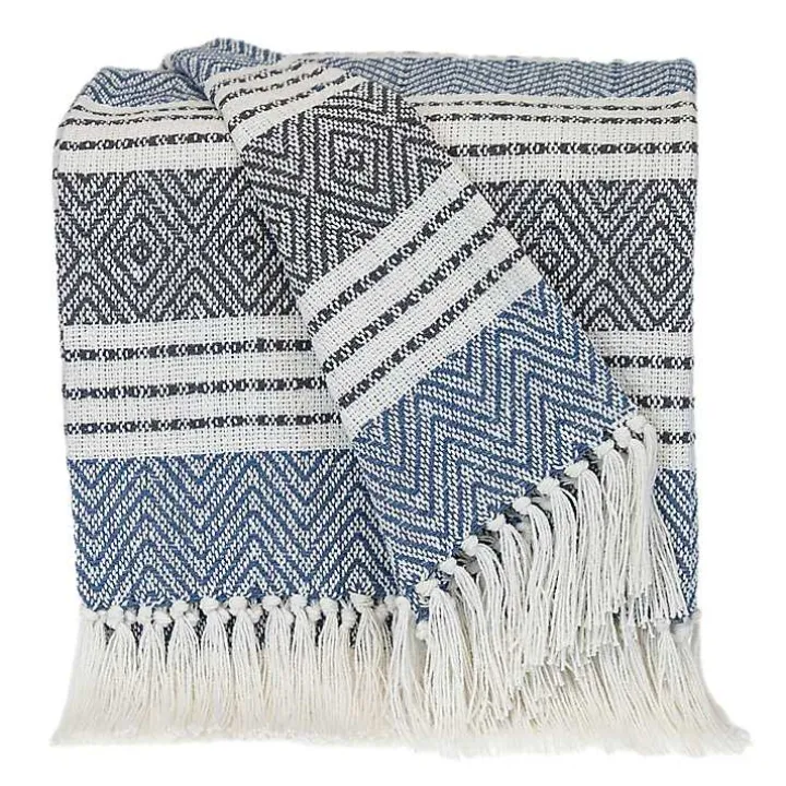 Blue Herringbone Multi Striped Throw