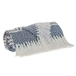 Blue Herringbone Multi Striped Throw