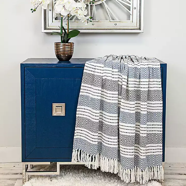 Blue Herringbone Multi Striped Throw