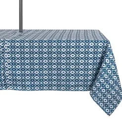 Blue Ikat Outdoor Tablecloth with Zipper