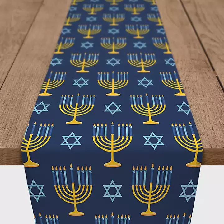 Blue Menorah Table Runner, 72 in.