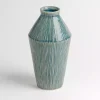 Blue Ribbed Ceramic Vase