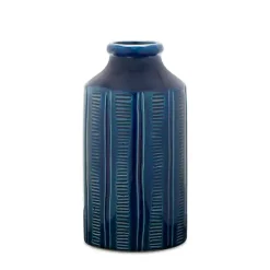 Blue Ribbed Terracotta Vase, 10 in.