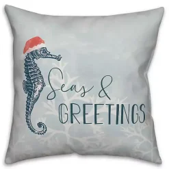 Blue Seas and Greetings Seahorse Pillow