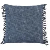 Blue Stitched Line with Fringe Throw Pillow