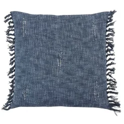 Blue Stitched Line with Fringe Throw Pillow