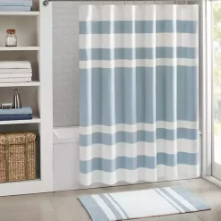 Blue Stripe Waffle Weave Shower Curtain