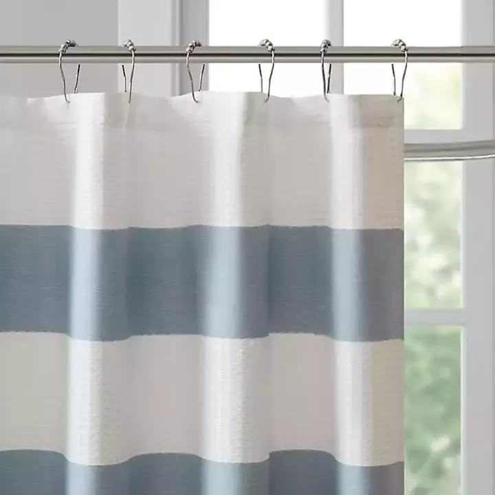 Blue Stripe Waffle Weave Shower Curtain