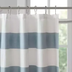 Blue Stripe Waffle Weave Shower Curtain