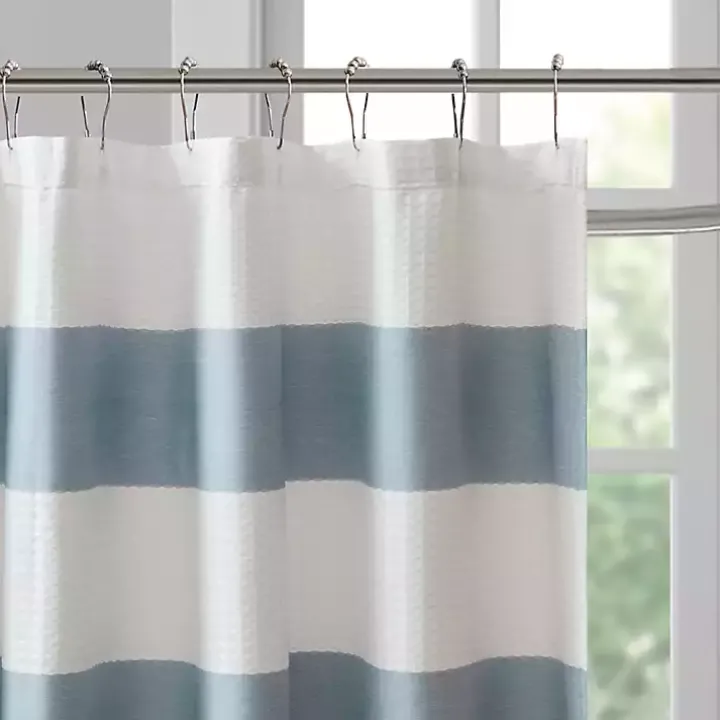 Blue Stripe Waffle Weave Shower Curtain